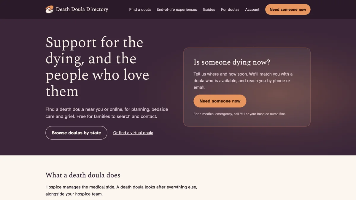 The deathdouladirectory.com homepage